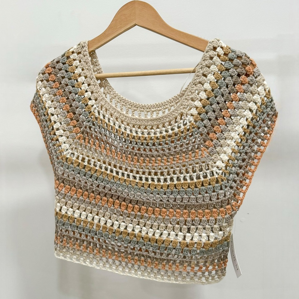 Goldfield Daisy Crochet Knit Muted Colorful Top